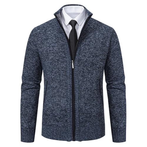 Herren Slim Fit Strickpullover Cardigan Herbst Winter Warm Fleece Dicke Pullover Mantel, 6601 Blue Gray9, Medium von Dninmim