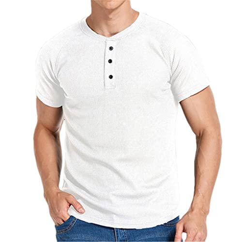 Shirt für Herren T-Shirt für Herren Henley Kragen Henley Top Herren Kurzarm Sommer T Shirts T-Shirt, weiß, L von Dninmim