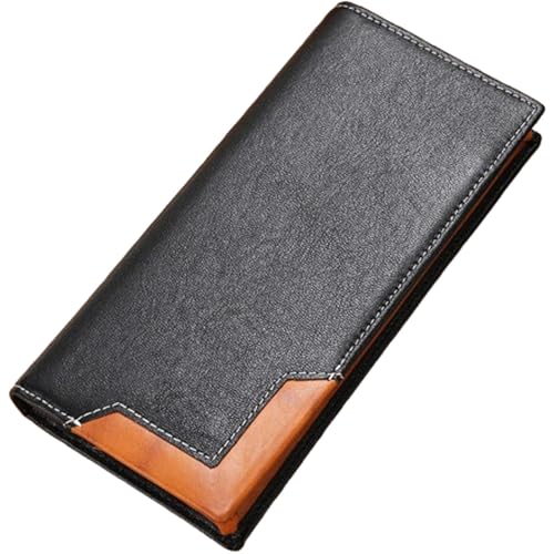 Dnyun Cowhide Vintage Wallet, Cowhide Bifold Wallet, Men's Vintage Long Large Capacity Cowhides Wallets, Fashionable Casual Cowhides Wallets for Men (Black) von Dnyun