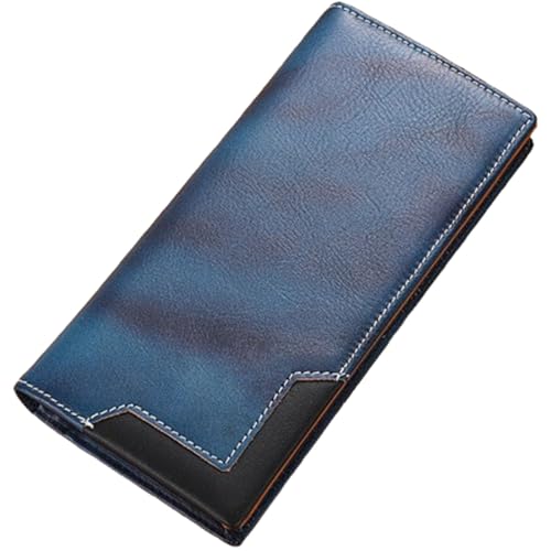 Dnyun Cowhide Vintage Wallet, Cowhide Bifold Wallet, Men's Vintage Long Large Capacity Cowhides Wallets, Fashionable Casual Cowhides Wallets for Men (Blue) von Dnyun