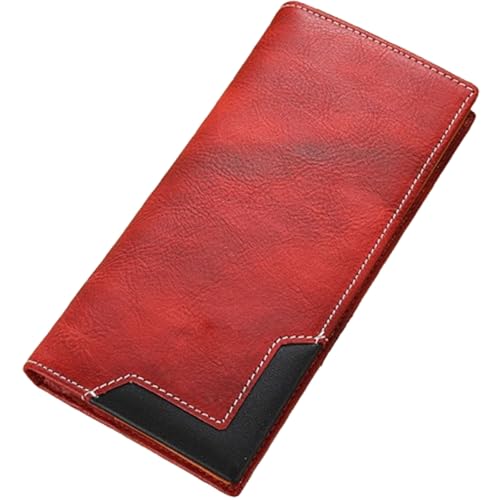 Dnyun Cowhide Vintage Wallet, Cowhide Bifold Wallet, Men's Vintage Long Large Capacity Cowhides Wallets, Fashionable Casual Cowhides Wallets for Men (Red) von Dnyun