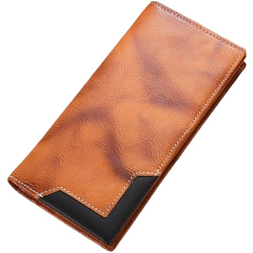 Dnyun Cowhide Vintage Wallet, Cowhide Bifold Wallet, Men's Vintage Long Large Capacity Cowhides Wallets, Fashionable Casual Cowhides Wallets for Men (Yellow) von Dnyun