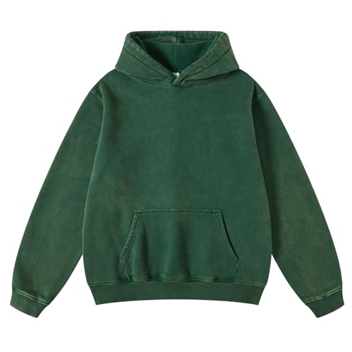 Dnzzs Übergroße Herren-Kapuzenpullover, schwere Baumwolle, Fleece, lockere Passform, Herbst, Winter, lässig, Streetwear, Backish Green, Medium von Dnzzs
