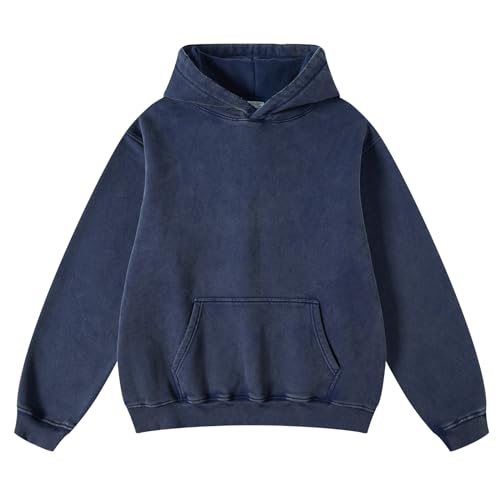 Dnzzs Herren-Kapuzenpullover, übergroß, säurehaltige Waschung, schwere Sweatshirts für Männer, Paare, Vintage-Kleidung, Streetwear, Königsblau, Medium von Dnzzs