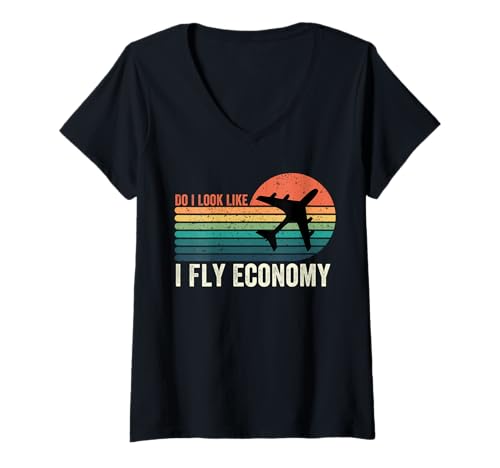 Damen Do I Look Like I Fly Economy, lustiges Reiseflugzeug, Luftfahrt T-Shirt mit V-Ausschnitt Damen Do I Look Like I Fly Economy, lustiges Reiseflugzeug, Luftfahrt T-Shirt mit V-Ausschnitt von Do I Look Like I Fly Economy Travel Lovers Apparel