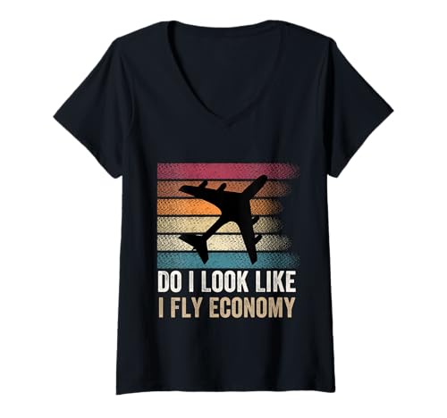 Damen Do I Look Like I Fly Economy, lustiges Reiseflugzeug, Luftfahrt T-Shirt mit V-Ausschnitt Damen Do I Look Like I Fly Economy, lustiges Reiseflugzeug, Luftfahrt T-Shirt mit V-Ausschnitt von Do I Look Like I Fly Economy Travel Lovers Apparel