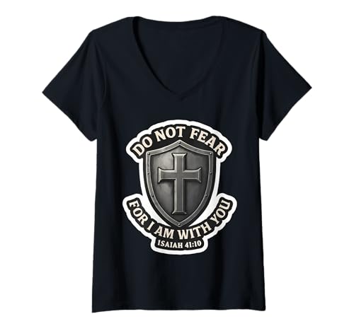 Damen Do Not Fear for I Am with You Isaiah 41:10 Bibelvers T-Shirt mit V-Ausschnitt von Do Not Fear For I Am With You Isaiah Products