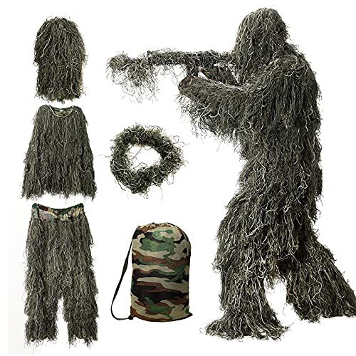 DoCred Ghillie Anzug, 3D Camouflage Jagdbekleidung einschließlich Jacke Hose Kapuze Tragetasche Camo Jagdkleidung für Männer Jäger Militär Sniper Airsoft Paintball XL oder XXL Woodland DoCred Ghillie Anzug, 3D Camouflage Jagdbekleidung einschließlich Jacke Hose Kapuze Tragetasche Camo Jagdkleidung für Männer Jäger Militär Sniper Airsoft Paintball XL oder XXL Woodland von DoCred