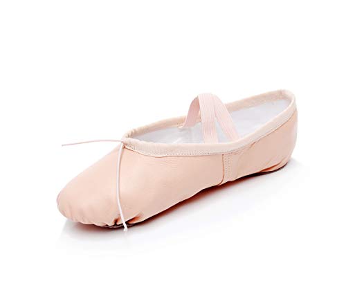 DoGeek Ballettschuhe Leder Gute Qualität Balletschläppchen Weich Ballet Trainings Schläppchen Schuhe mit Gummibänder, Eine Nummer Größer Empfohlen,Hautfarbe, 37EU von DoGeek