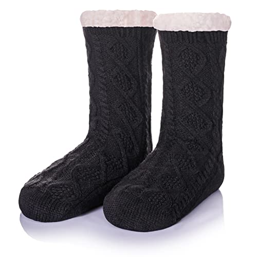 DoSmart Damen Fuzzy Slipper Socken Winter Thermo Schneeflocke Fleece Futter Weihnachtsstrümpfe Flauschig Warm Indoor Home Socken, Knit C-black, Einheitsgröße von DoSmart