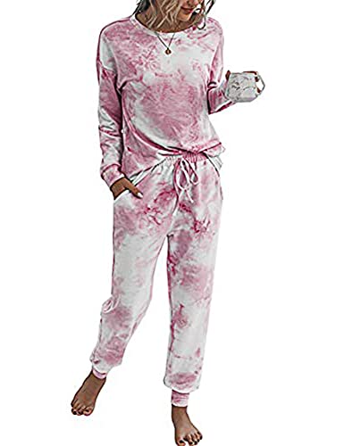 Doaraha Damen Trainingsanzug Pyjama Set Jogginganzug Freizeitanzug Hausanzüge Frauen Zweiteiliger Sportanzüge Schlafanzug für Sport und Freizeit, (X) Rosa, S von Doaraha