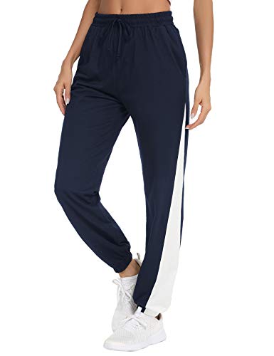 Doaraha Jogginghose Damen Lang Baumwolle High Waist Trainingshose, Freizeithose Sweathose mit 4 Taschen Bündchen und Elastischen Kordelzug Slim Fit Sweatpants Streifen von Doaraha