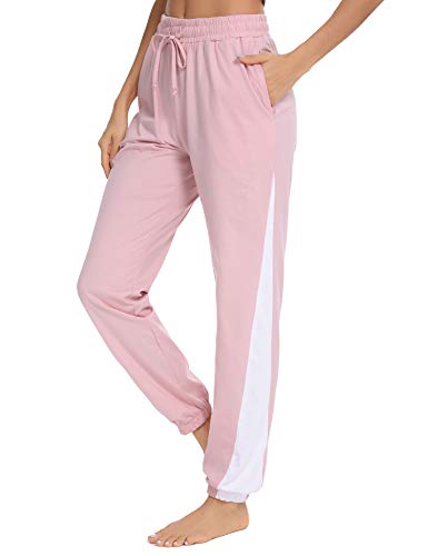 Doaraha Jogginghose Damen Lang Freizeithose Baumwolle High Waist Trainingshose, Sweathose mit Streifen 4 Taschen Bündchen und Elastischen Kordelzug Slim Fit Sweatpants Streifen von Doaraha