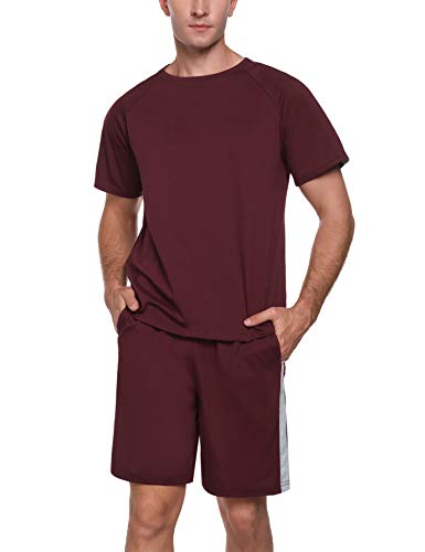 Doaraha Schlafanzug Herren Kurz Set Pyjama mit Streifen,Zweiteilige Nachtwäsche Sommer Sleepwear Hausanzug für Männer von Doaraha