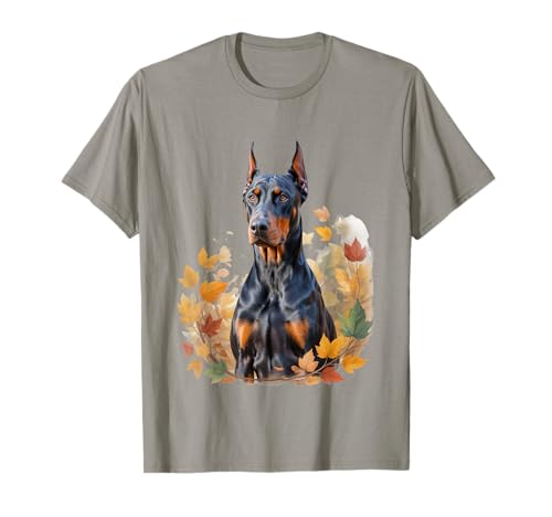Dobermann Herbstlaub Hundeliebhaber Männer Frauen T-Shirt von Doberman Autumn Dog Lovers Apparel