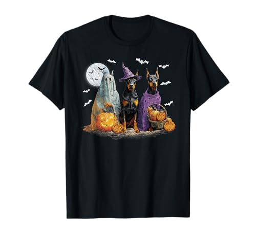 Herren Damen Dobermann Happy Halloween Dogs Lover T-Shirt von Doberman Dog Pumpkin Happy Halloween