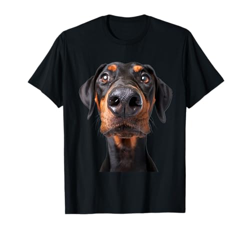 Doberman Pinscher Face Design T-Shirt - Unisex Erwachsene & Kinder - Schwarz - Kurzarm - S - EU 42 - 16 - 19 cm - Klassisch - Novelty - Importiert von Doberman Pinscher Face Design