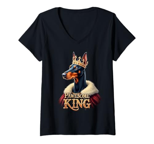 Damen Lustige Pawesome Dobermann Pinscher King Dog Art T-Shirt mit V-Ausschnitt Damen Lustige Pawesome Dobermann Pinscher King Dog Art T-Shirt mit V-Ausschnitt von Doberman Pinscher Fun Designs