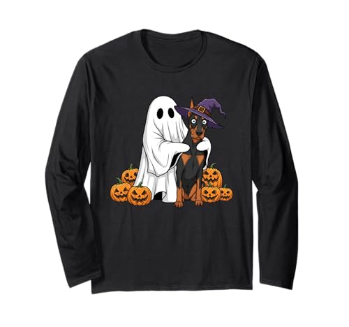 Ghost Doberman Pinscher Kürbis Halloween Kinder Herren Damen Langarmshirt Ghost Doberman Pinscher Kürbis Halloween Kinder Herren Damen Langarmshirt von Doberman Pinscher Lover Halloween Outfits Boy Girl
