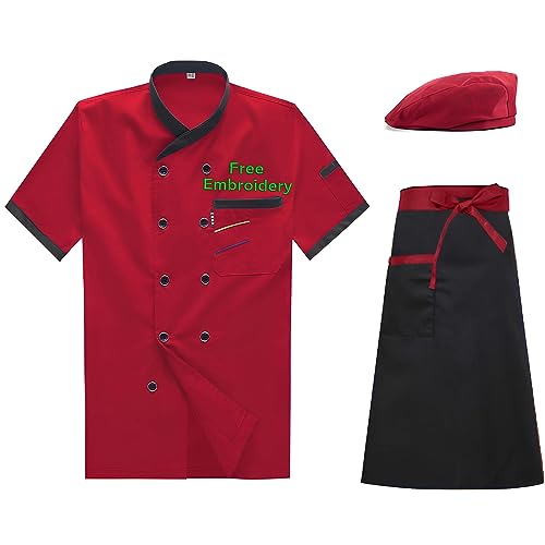 Dobraya Maßgeschneiderte Kochjacke Kurzärmelige Kochjacke Für Herren Personalisierte Küchenchefuniform Set Aus Kochschürze Und -Mütze von Dobraya