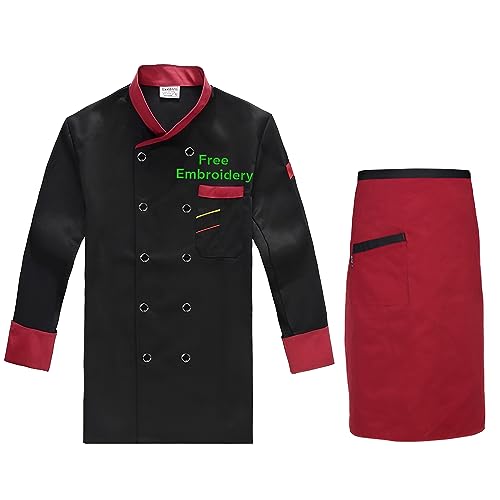 Dobraya Personalisierte Schwarze Bestickte Kochjacke Maßgeschneiderter Kochmantel Für Herren Restaurant-Küchenchef-Uniform, Unisex von Dobraya