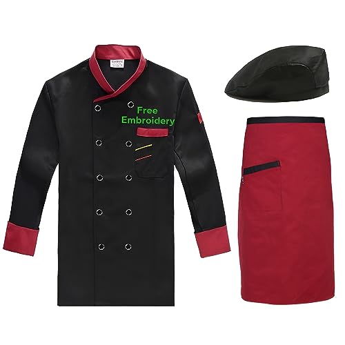 Dobraya Personalisierte Schwarze Bestickte Kochjacke Maßgeschneiderter Kochmantel Für Herren Restaurant-Küchenchef-Uniform, Unisex von Dobraya