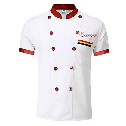 Dobraya Unisex-Kochmantel Nach Maß Kochjacke Mit Besticktem Namen Und Schürze Kurzarm-Kochhemd Für Herren Personalisierte Küchenuniform von Dobraya