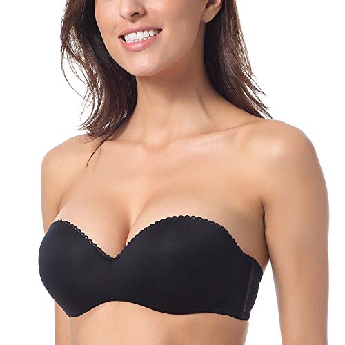 DOBREVA Damen Trägerloser BH Push Up mit Bügel Trägerlos Bandeau BHS Schwarz 70E von DOBREVA