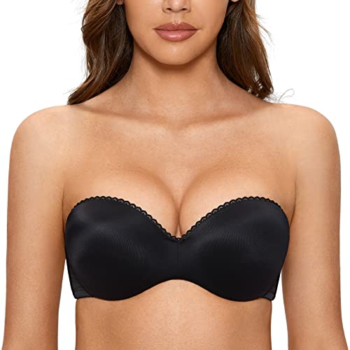 DOBREVA Damen Trägerloser BH Push Up mit Bügel Trägerlos Bandeau BHS Schwarz 80C von DOBREVA