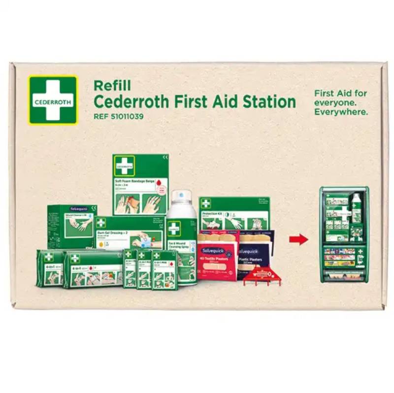 DocMed Erste-Hilfe-Set Cederroth First Aid Station, (Modulares Erste-Hilfe-Station Komplettset mit Nachfülloption, 1 St), Umfassende Erste-Hilfe-Anleitung von DocMed