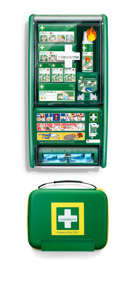 DocMed Erste-Hilfe-Set Cederroth First Aid & Burn Station Set DIN 13157, (Erweiterte Erste-Hilfe-Station mit spezieller Verbrennungsversorgung, 1 St), für schnelle und effektive Erstversorgun von DocMed
