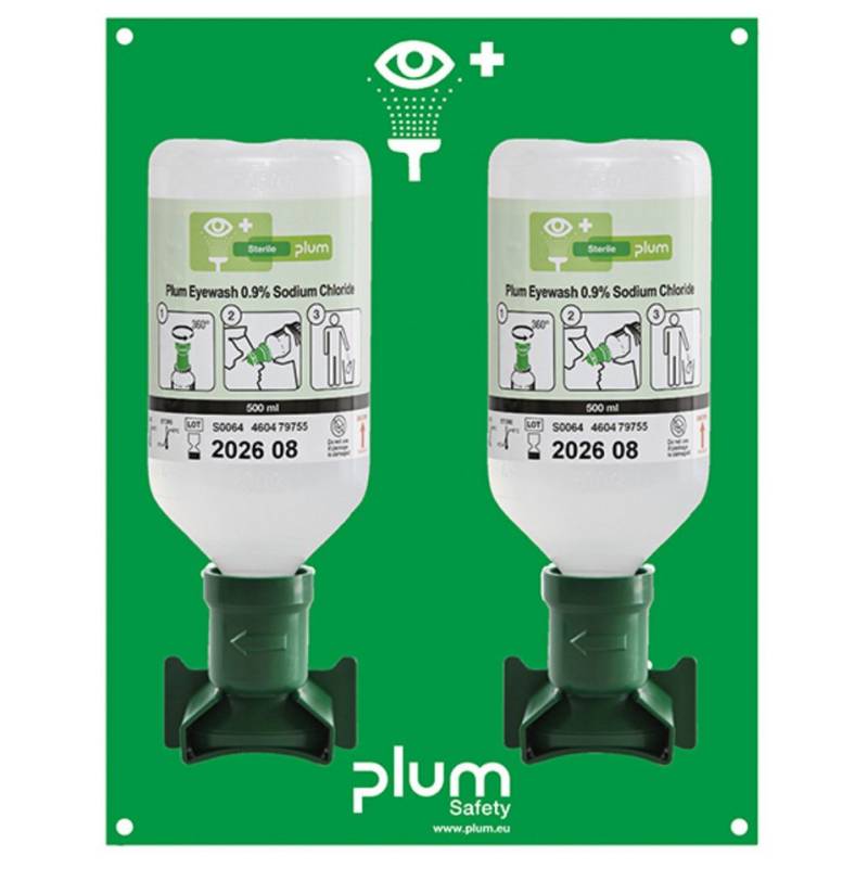 DocMed Erste-Hilfe-Set Plum Augenspülung Wandstation mit zwei Flaschen, (Augenschutz Notfall, 2 St), Klare visuelle Hinweise, Spiegel integriert von DocMed