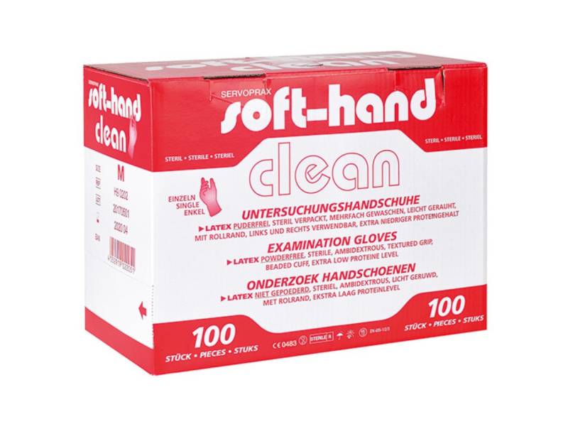 DocMed Latexhandschuhe Soft-Hand Clean einzeln steril verpackt (Reißfeste Handschuhe, 100-St., Handschuhe mit verlängerter Stulpe, Allergikerfreundliche Handschuhe) Hoher Tragekomfort, Leicht angeraute Oberfläche von DocMed