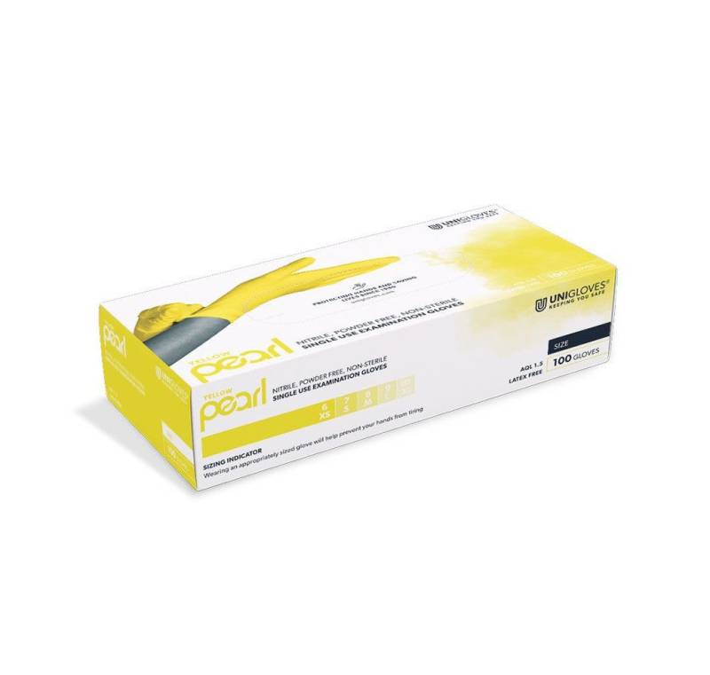 DocMed Nitril-Handschuhe Yellow Pearl Nitril U.-Handschuhe Gr. XS/S/M/L/XL 100 Stk. (Einweghandschuhe, 100-St., Puderfrei und unsteril für Hautverträglichkeit) Beidhändig tragbar mit universeller Passform von DocMed