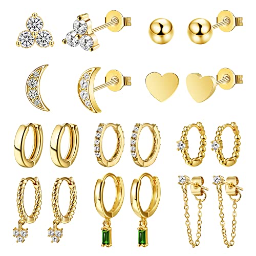 Dochais 10 Paare Creolen Set, Mini Creolen Gold, Ohrringe Gold, Hypoallergene Ohrringe, Anhänger für Ohrringe, Gold Hoop Earrings, Ohrstecker Set, Ohrringe mit Kette, Ohrringe Gold Creolen von Dochais