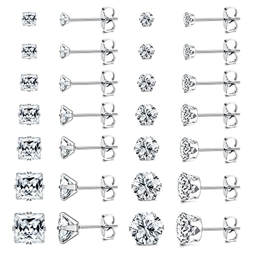 Dochais 14 Paar Ohrringe Männer, Ohrstecker Silber Herren, Edelstahl Ohrringe Damen, Ohrringe Chirurgenstahl,Hypoallergen Kleine Brilliant Ohrstecker,mit Mehreren Zirkonsteinen (14 Pairs,Silber) von Dochais