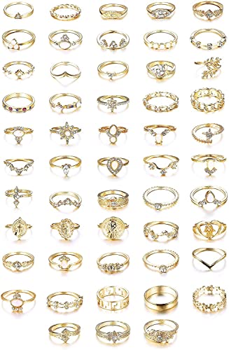 Dochais 53 Stück Vintage Knuckle Rings Set, stapelbar Finger Ringe Midi Ringe für Frauen, böhmische Gold geschnitzt Joint Finger Ringe Boho Midi Ring Pack von Dochais