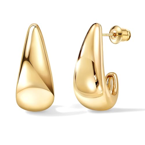 DOCHAIS Ohrringe Gold Damen | 14K Vergoldete Huggie Creolen 925 Sterling Silber Stecker, Hypoallergene Tropfen Ohrringe, Wasserfeste Klein Offen Creolen Gold Statement Schmuck Geschenke Frauen von Dochais