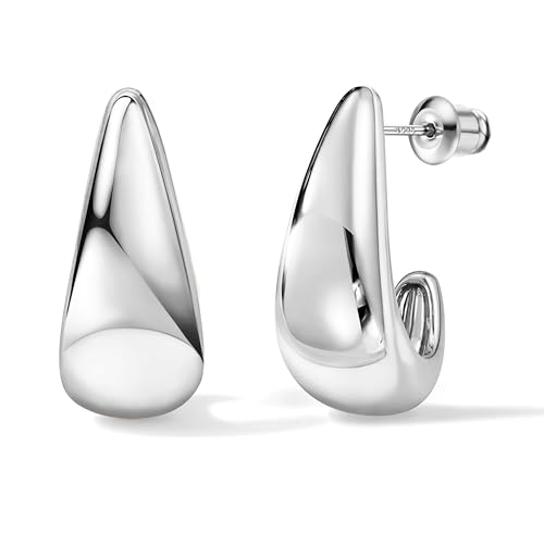 DOCHAIS Ohrringe Silber Damen | 14K Vergoldete Huggie Creolen 925 Sterling Silber Stecker, Hypoallergene Tropfen Ohrringe, Wasserfeste Klein Offen Creolen Silber Statement Schmuck Geschenke Frauen von Dochais