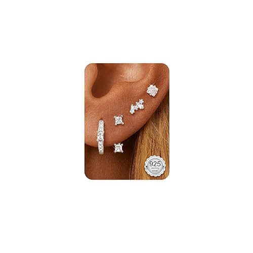 DOCHAIS 3 Paar Ohrringe Silber 925 Set für Damen 14K Vergoldet Kleine Ohrstecker Silber 925 Stapelbar Zirkonia Helix Piercings Ohr Gold Ohrstecker Creolen Ohrringe Set für Mehrere Piercings von Dochais