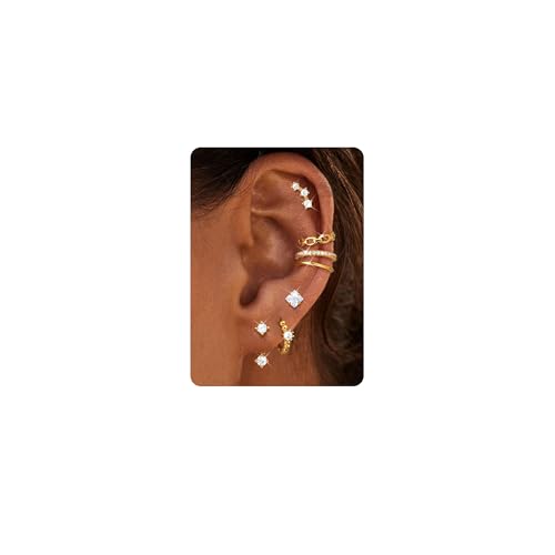 DOCHAIS 7 Paar Ohrringe Gold Set Damen 18 Karat Vergoldet Ohrringe Silber 925 Stecker Set mit Ohrstecker Creolen Ear Cuff Fake Piercing Helix Knorpel Tragus Conch Piercings Ohr Ohrring DOCHAIS 7 Paar Ohrringe Gold Set Damen 18 Karat Vergoldet Ohrringe Silber 925 Stecker Set mit Ohrstecker Creolen Ear Cuff Fake Piercing Helix Knorpel Tragus Conch Piercings Ohr Ohrring von Dochais
