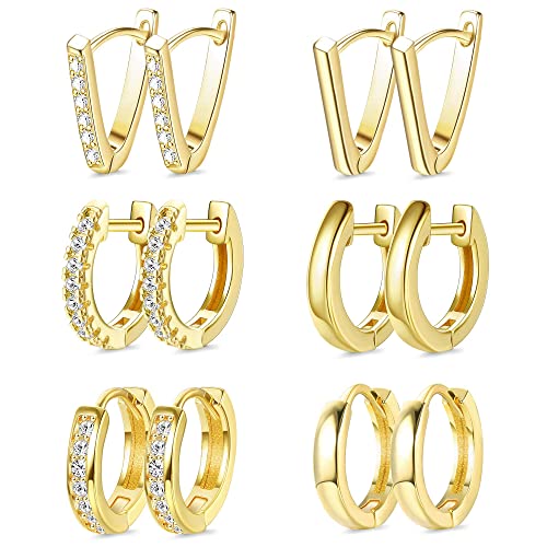 Dochais 6-10 Paar Ohrringe Creolen Gold Damen, Huggie Hoops Ohrringe Set 14K Vergoldet Hängend Knorpel Piercing Schmuck Kreolen Chunky Geschenk für Mädchen Frauen geburtstag weihnachten von Dochais