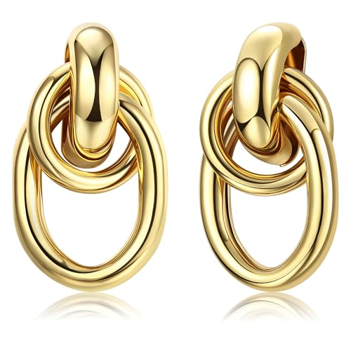 Dochais 1 Paar Gold Silber Ohrringe Damen, 14K Golden Creolen, Ohrringe aus S925 Silber und Messing (Stil A, Gold) von Dochais
