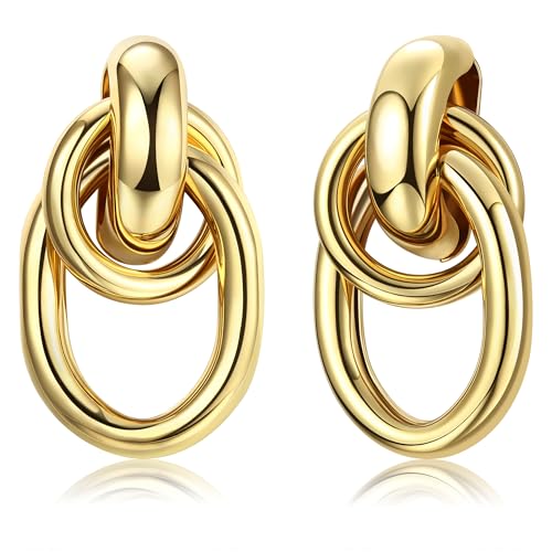 Dochais Gold statement Ohrringe, Goldene Knoten Ohrringe 925 Silber Hypoallergene, Goldene Ohrringe chunky Tropfenohrringe Geometrische Ohrringe Gold Schmuck für Damen Frauen von Dochais