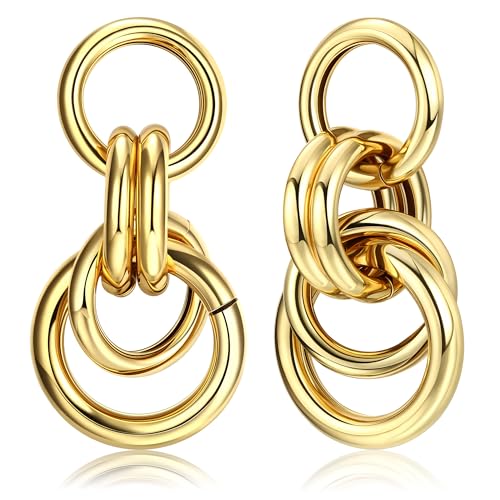 Dochais Gold statement Ohrringe, Goldene Knoten Ohrringe 925 Silber Hypoallergene Gold Ohrringe chunky Tropfenohrringe Geometrische Ohrringe Gold Schmuck für Damen Frauen von Dochais
