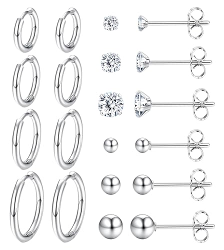 Dochais 10 Paar Ohrringe Ohrstecker Set für Damen Herren Silber Huggie Creolen Ohrringe Kleine Ohrringe 316L Chirurgenstahl Hypoallergen Piercing schmuck geschenk Mädchen frauen (Silbrig) von Dochais