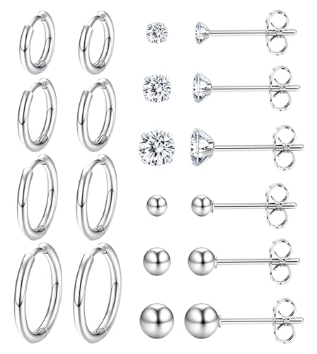 Dochais 10 Paar Ohrringe Ohrstecker Set für Damen Herren Silber Huggie Creolen Ohrringe Kleine Ohrringe 316L Chirurgenstahl Hypoallergen Piercing schmuck geschenk Mädchen frauen (Silbrig) von Dochais