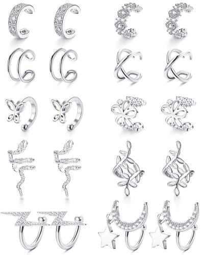 Dochais 10 Paar Ear Cuff Set Silber, Helix Knorpel Clip, Ohr Cuffs, Cuff Ohrringe Fake, Ear Cuff Wrap, Ohrmanschette Earcuffs Clip Ohrringe Set, Ear Cuff Kupfer für Damen Mädchen von Dochais