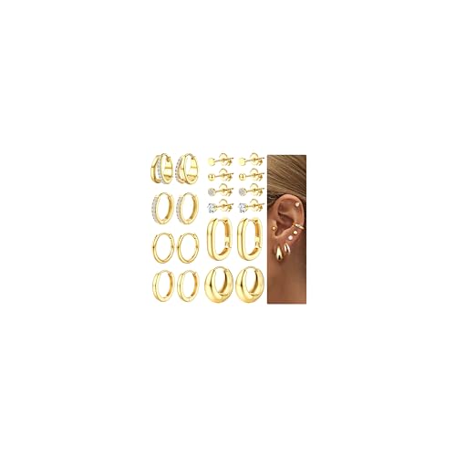 Dochais 10 paar ohrringe gold/sibler set 316L chirurgenstahl creolen gold huggie 14k vergoldtes hypoallergene zirkonia ohrstecker goldene ohrringe damen mehrfache piercings von Dochais
