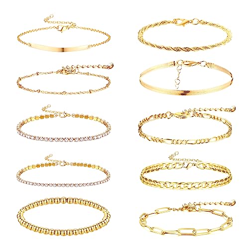 Dochais 10 Stück Gold Armband Set, Verstellbare Armbänder für Damen Mädchen, Boho Armreifen Modeschmuck, Büroklammer Ketten Zirkoniumdioxid Bracelets (10 Pcs) Dochais 10 Stück Gold Armband Set, Verstellbare Armbänder für Damen Mädchen, Boho Armreifen Modeschmuck, Büroklammer Ketten Zirkoniumdioxid Bracelets (10 Pcs) von Dochais